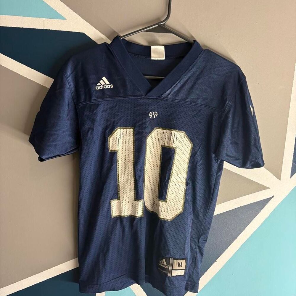 Vintage retro Notre Dame Adidas Men's Navy and Blue Jersey